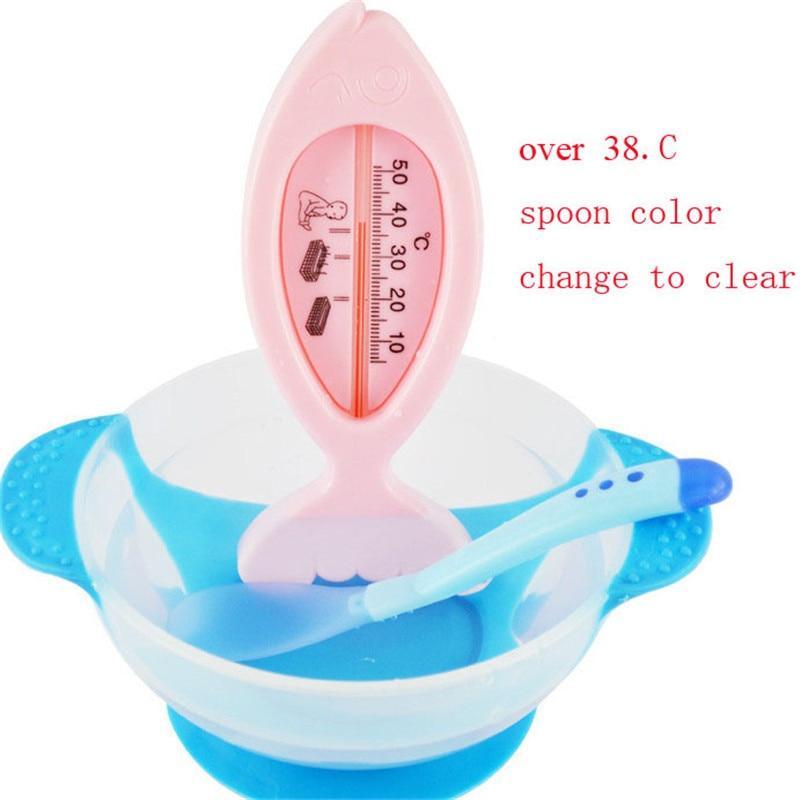 3Pcs Set Baby Dishes With Suction Cup Assist Food Bowl Temperature Sensing Spoon Baby Tableware Baby Utensils Spoon+Fork