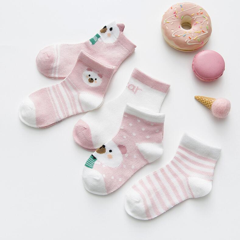 5 Pairs Cute Summer Breathable Mesh Cotton Infant Baby Socks For Newborn Boys And Girls