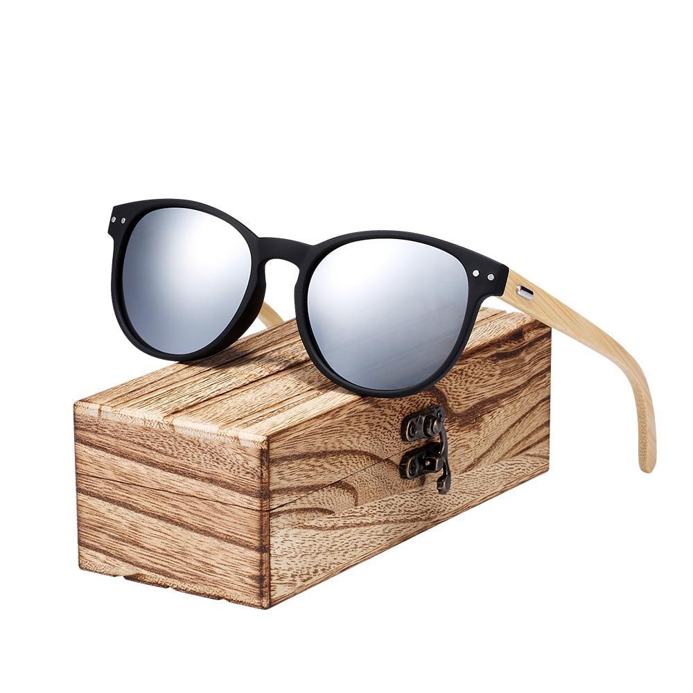 The Vintage Round Sunglasses Bamboo Temples Polarized Wood Sun glasses Men Women Shades For Women and Men With UV400 Protection