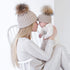 2Pcs Modern Mother & Baby Child Warm Winter Beanie Fur Pom Hat Crochet Ski Cap For Winter