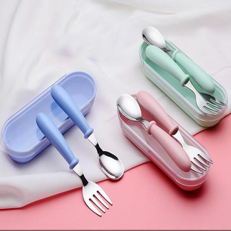 Baby Gadgets Tableware Set Children Utensil Stainless Steel Toddler Dinnerware Cutlery Cartoon Infant Food Feeding Spoon and Fork