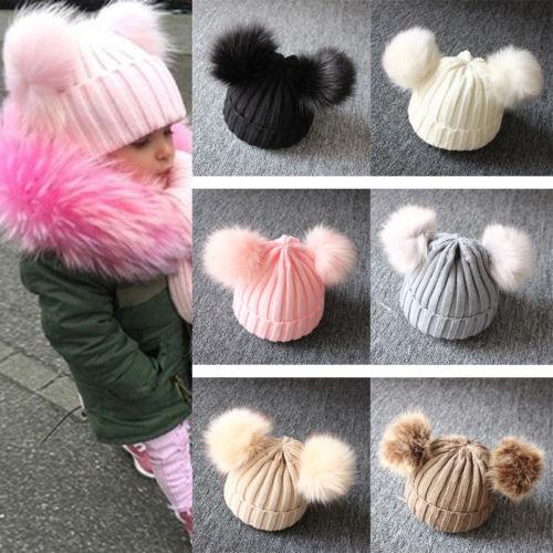 Modern Luxury Trend Design Newborn Baby Kids Girls Winter Warm Knit Hat Ball Beanie Cap In New Design