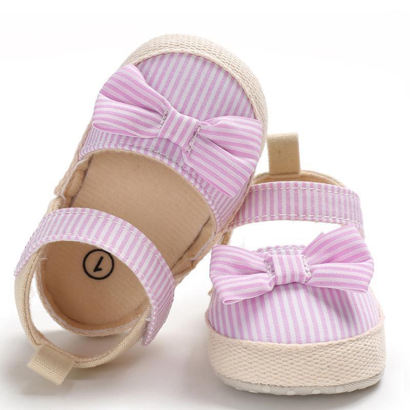 Newborn Baby Girl Striped Bow Sandals Soft Shoes Infants Anti-Slip Sneaker New Fashion Clogs 0-18M