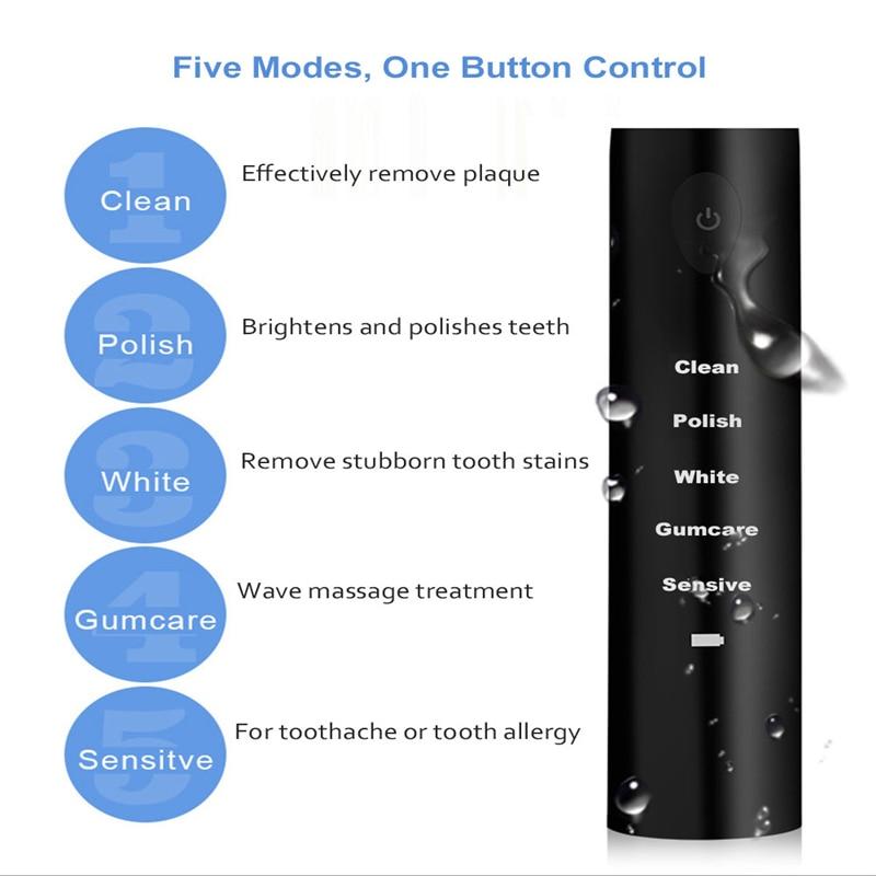 Electric Toothbrush Rechargeable Ultrasonic Washable Electronic Whitening Waterproof Teethbrush Head Replaceable Perfect For Cleaning Teeths