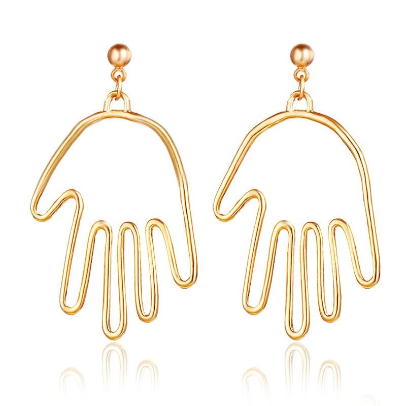 Handmade Abstract Art Earrings Gold Color Hand Palm Face Crystal Dangle Earrings For Women