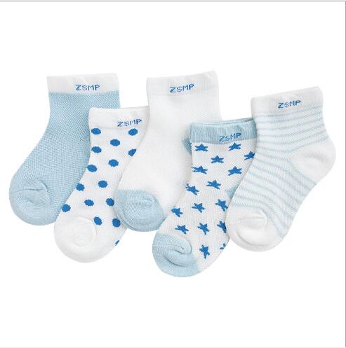 5 Pairs Pack  Children's Summer Mesh Socks Ultra-thin Breathable With Stars Moon Print For Boys And Girls