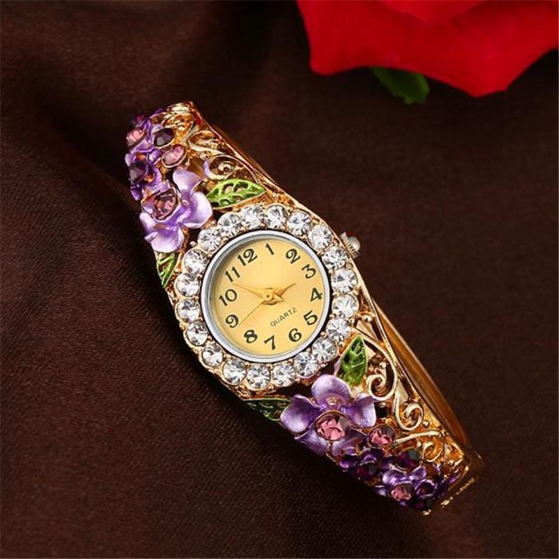 Elegant  Watch Gold Luxury Women Watch Colorful Abstract Enamel Paint Crystal Rhinestone Bangle Wristwatches Bracelet Watch For Women Ladies and Girls