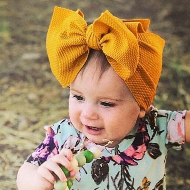 Fashion Trend Big Modern Baby Bow Accessories For Toddler Girls In Solid Bow Hairband Stretch Turban Knot Head Wrap Color  for Kids