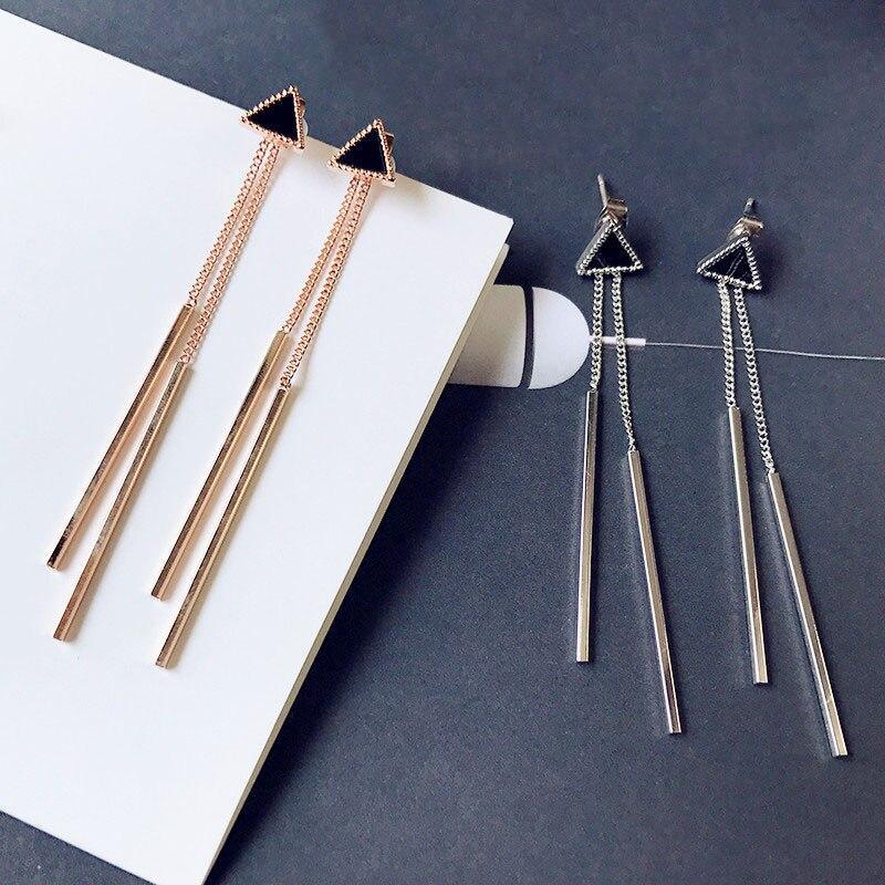 New Korean Geometric Triangle Modern Long Tassel Bar Drop Luxury Earrings For Women Elegant Minimalism Personality Ear Line Dangle