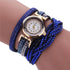 Fashion Casual Gold Quartz Women Rhinestone Watch Braided Leather Bracelet Watch Gift Ladies Wristwatch For Ladies  and Women