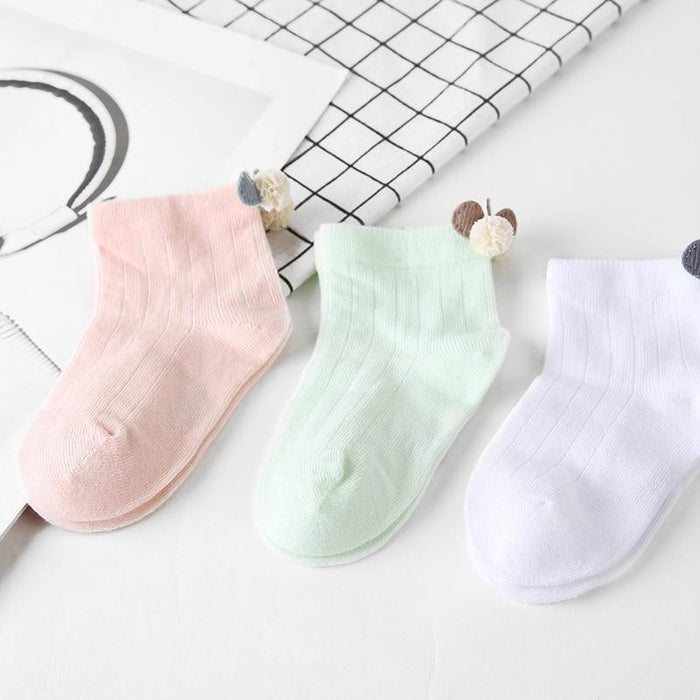 3 Pairs  Cartoon Candy Color Cotton Fashion Elastic Band Socks For Newborn Boys And Girls