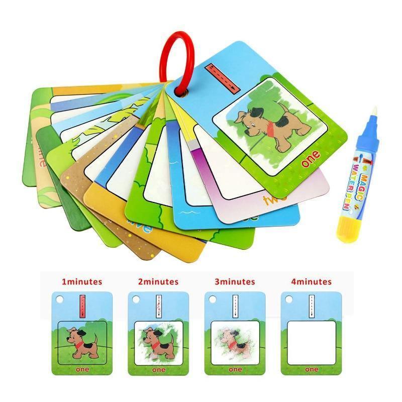 3 Types Water Drawing Learning Card & 1 Magic Pen Coloring Paper Cards Painting Board Educational Toys Drawing Book For  For Kids