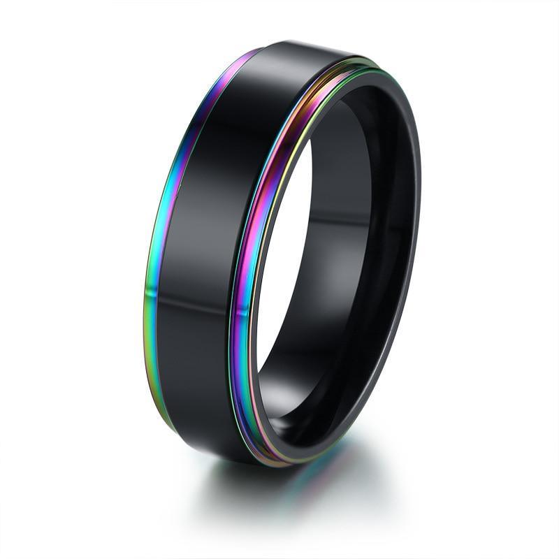 Modern Black Stainless Steel Elegant Ring For Men With Rainbow Line Classic Male Wedding Band Luxury Multi Color Great Jewelry Fraternal Rings