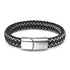 Handmade Luxury Modern Leather Black Blue Braided Leather Bracelet for Men Stainless Steel Design