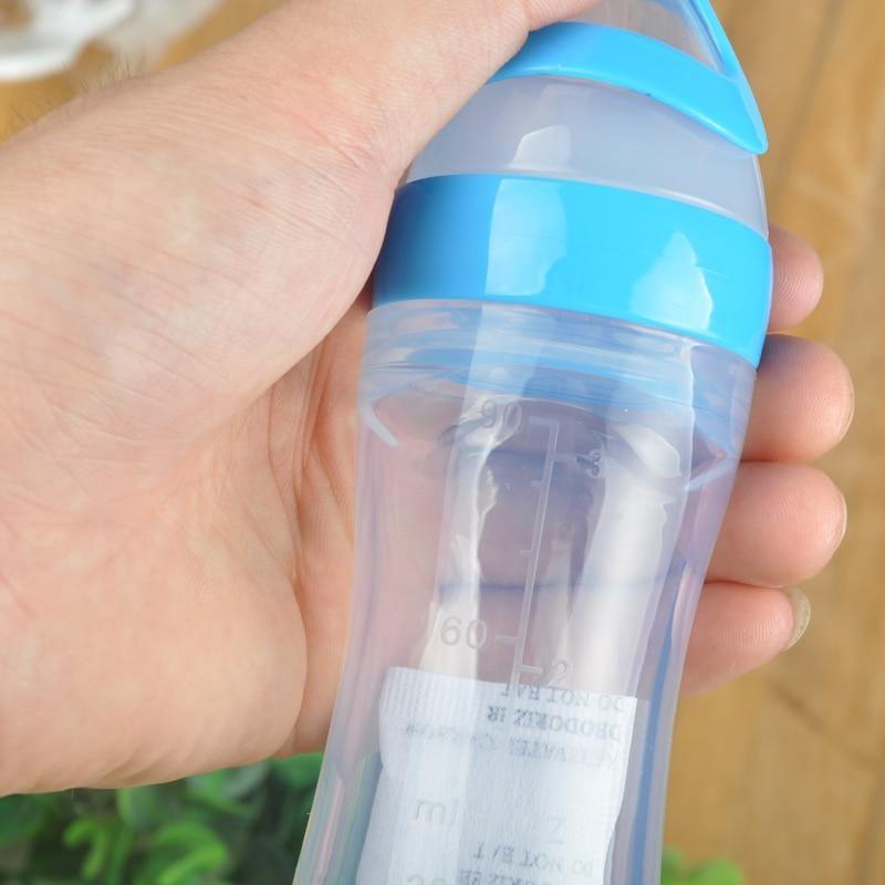 Safety Silicone Bottle For Infant Dids Deeding Bottles With Spoon Baby Food Supplement Bottle Cup For Kids