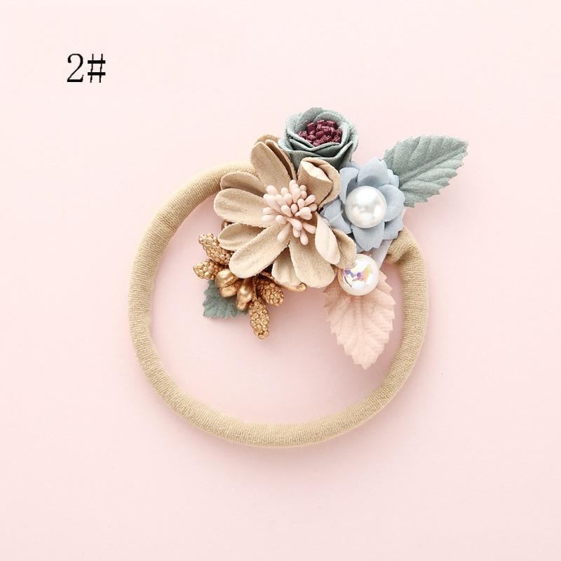 Modern Fashion Floral Headband Newborn Baby Elastic Hairbands Pearl Fresh Style Bow Knot For Girls