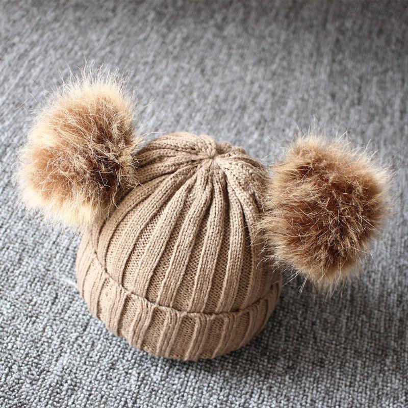 Modern Luxury Trend Design Newborn Baby Kids Girls Winter Warm Knit Hat Ball Beanie Cap In New Design