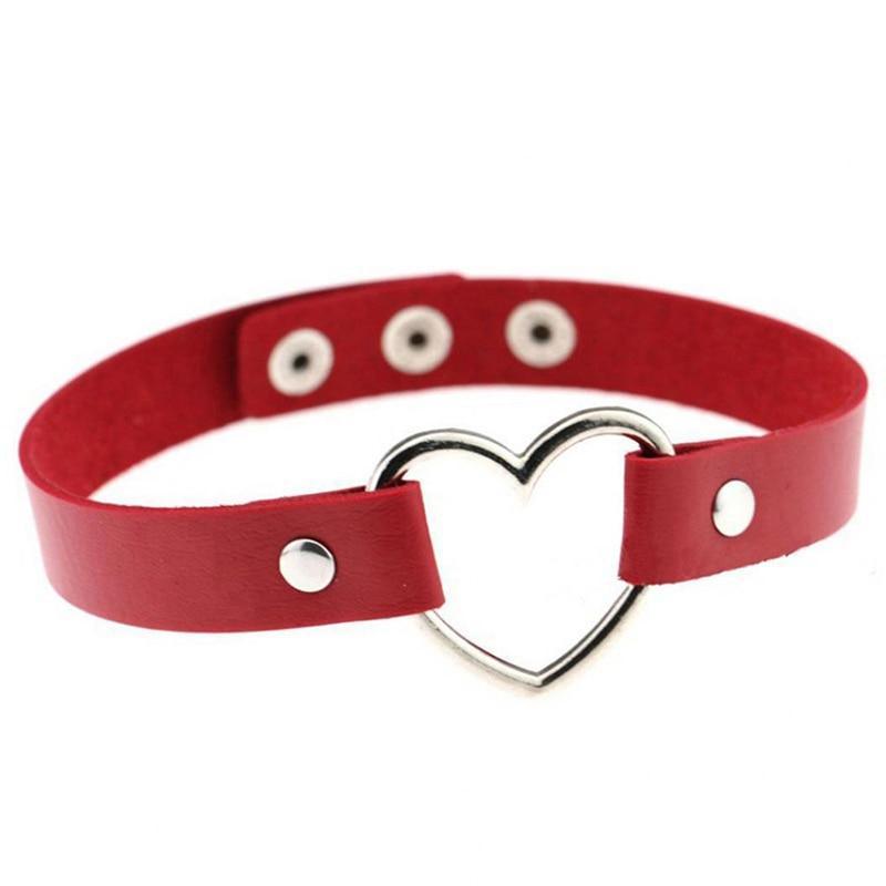 New Fashion Women Men Cool Punk Goth  Heart-Shape Leather Collar Choker Necklace Jewelry Accessories