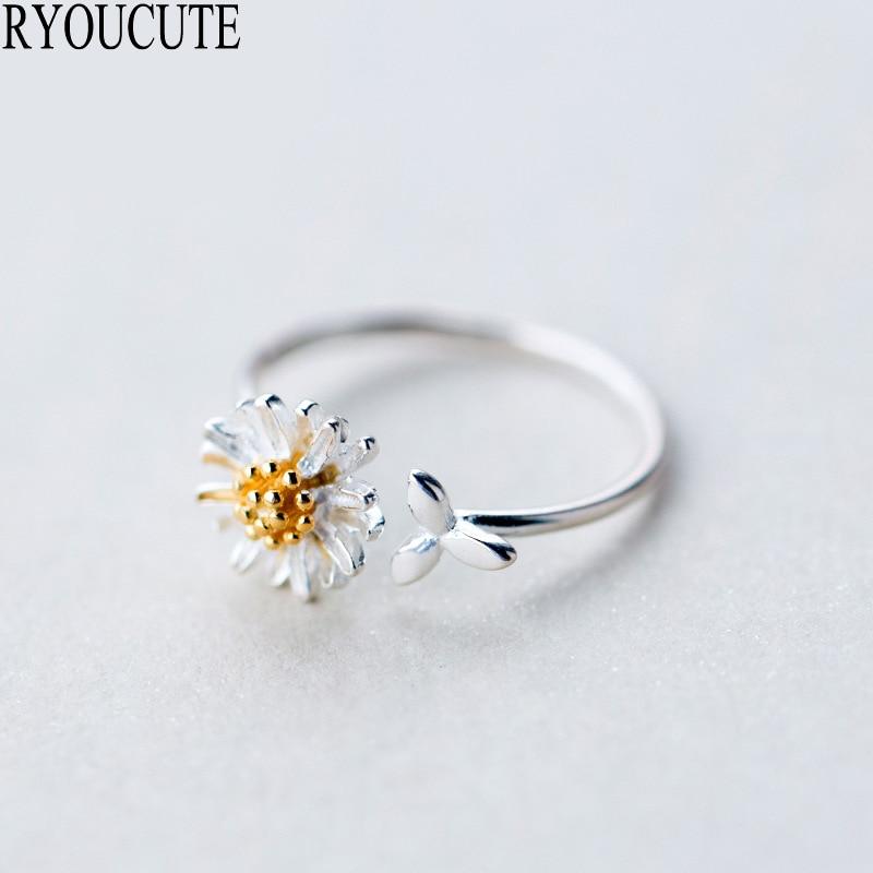 New Modern Silver Color Daisy Flower Elegant Rings For Women Adjustable Size Amazing Rings Modern Fashion Wedding Jewelry