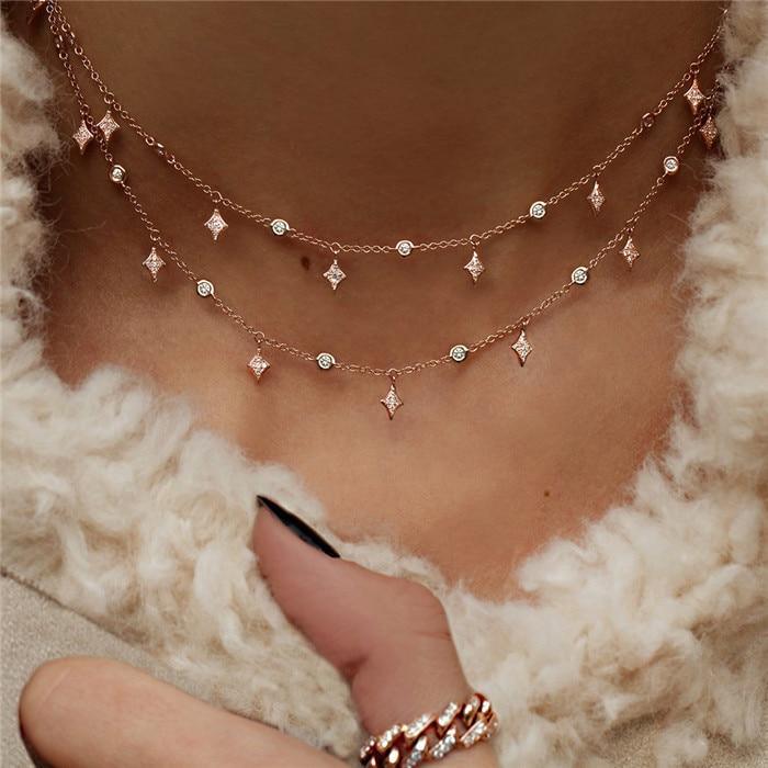 Luxury Modern Moon and Star Arabic Crystal Choker Multilayer Chain Necklaces For Women Luxury Jewelry Vintage Cool Style For Ladies