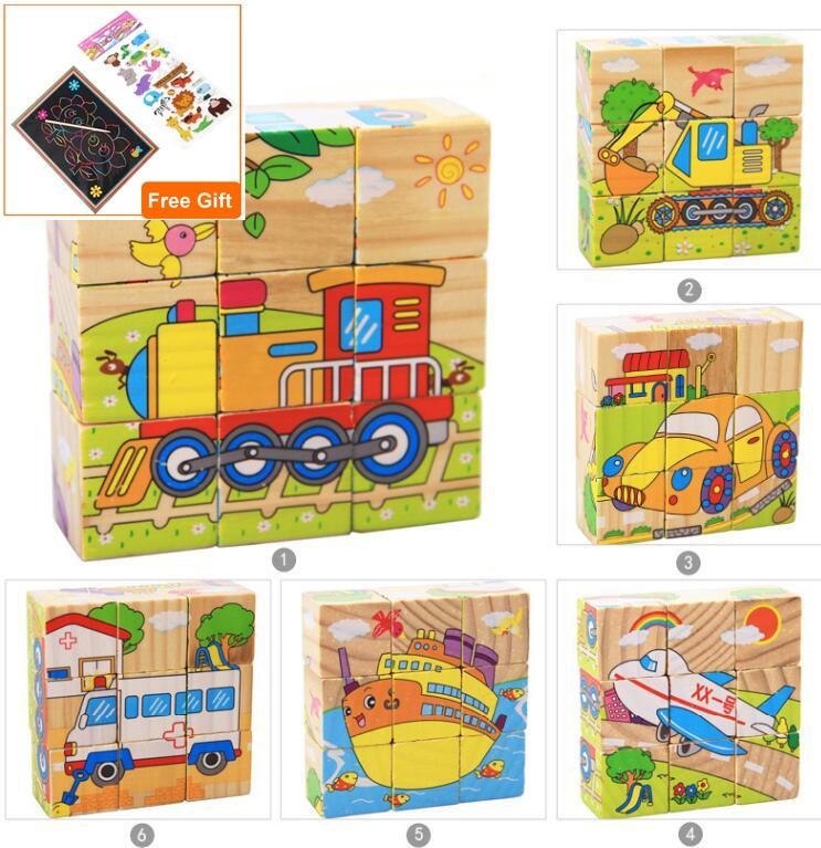 1Set Nine Blocks Six-sided 3D Wooden Cube Puzzle Toys  For Children Kids Educational Toys Funny Games