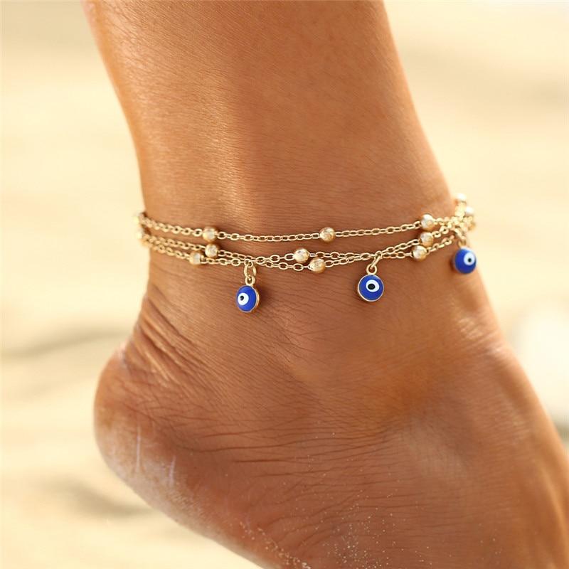 Popular Handmade Gold Bohemian Colorful Turkish Eyes Anklets for Women and Ladies  Gold Color Beads leg Jewelry