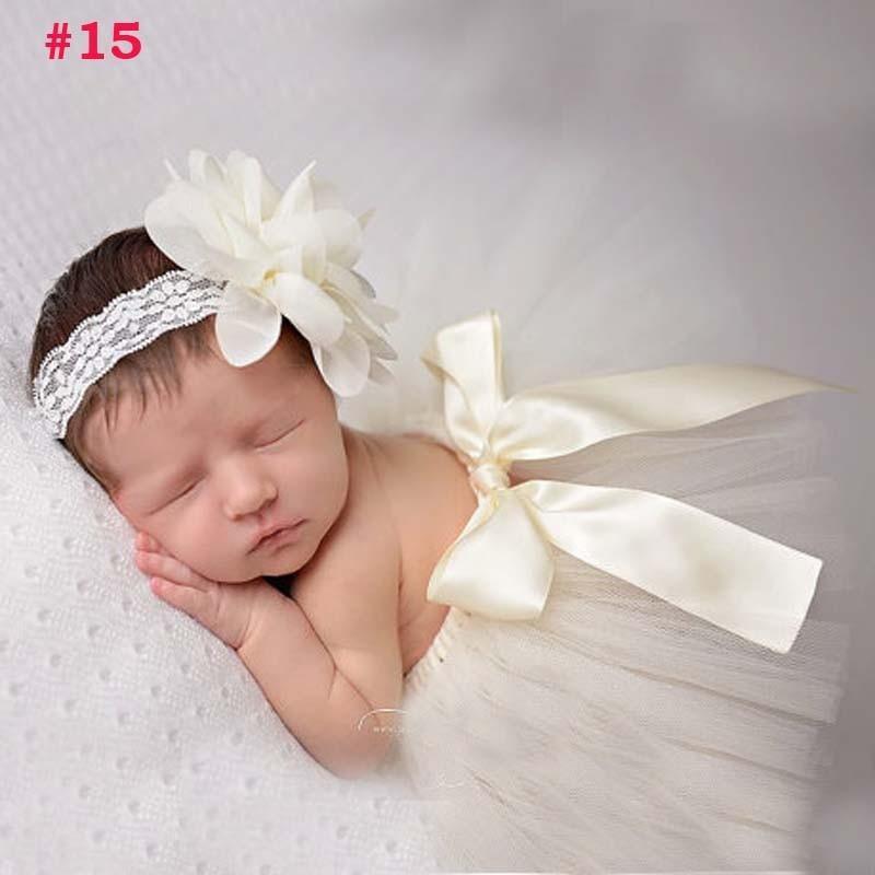 Luxury Modern Elegant Baby Girl Tulle Tutu Skirt and Flower Headband Set Newborn Dress With Big Bow And With Headband