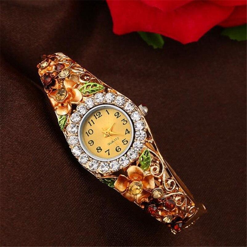 Elegant  Watch Gold Luxury Women Watch Colorful Abstract Enamel Paint Crystal Rhinestone Bangle Wristwatches Bracelet Watch For Women Ladies and Girls