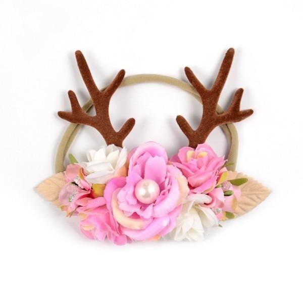 Luxury Christmas Antler Baby Girl Headbands Hair Accessories Xmas Deer Ear Flower Crown Hairband for Newborn Baby