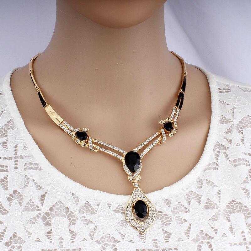 Luxury American fashion Wedding Jewelry sets Gold-color Charm women clothing accessories blue crystal