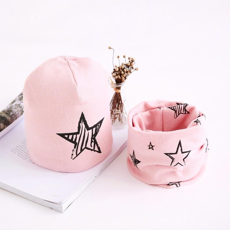 Star Print Cotton Hat And Scarf  Baby Beanie Kids Caps Children's Accessories In Modern New Design For Boys and Girls