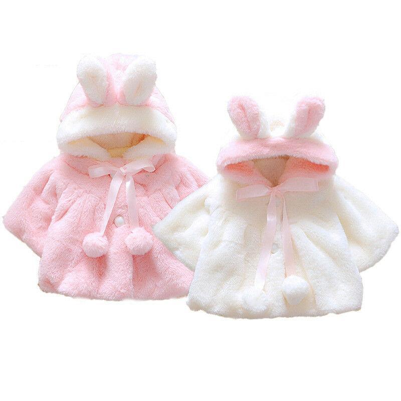 Winter Baby Girls Fur Warm with Cute Rabbit Ears Cloak Coat In Elegant Modern Style For Baby Girls