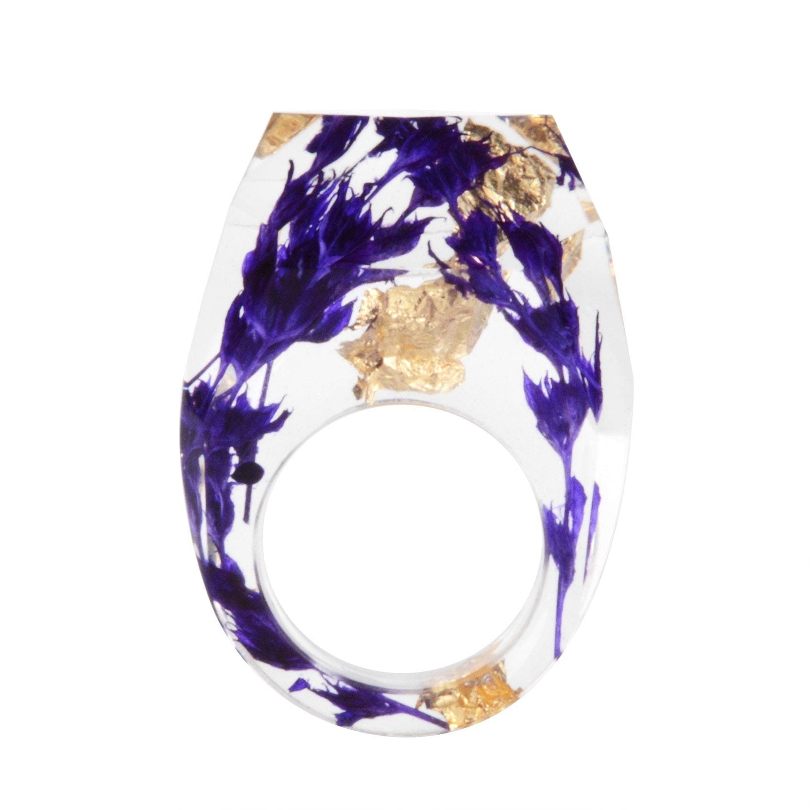 Elegant Luxury Magical Transparent Forest Epic Handmade Stylish Dried Flower Special Resin Ring Colorful Ink Pattern Scenery for Women