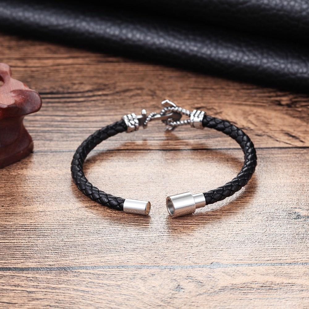 Modern Design Popular Black Leather Anchor Luxury Bracelet For Men Stainless Steel Leather Bracelet Elegant And Couple Bracelet