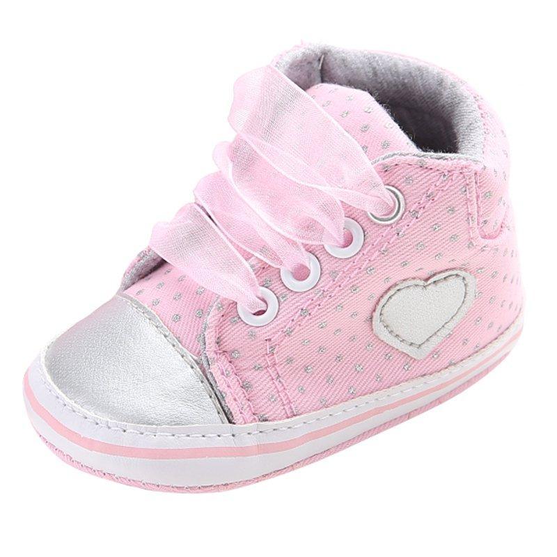 Infant Newborn Baby Girls Dots Heart Autumn Lace-Up First Walkers Sneakers Cotton Soft Sole Shoes For Girl