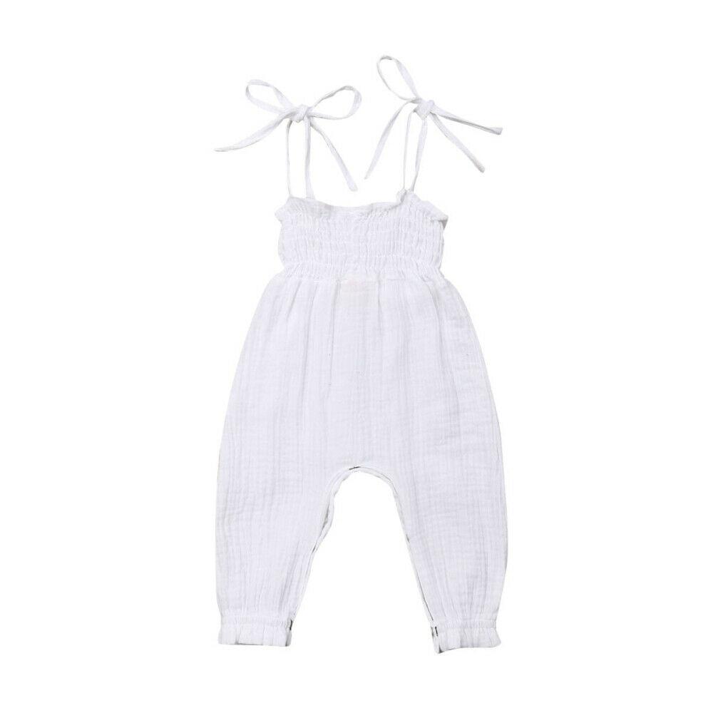 Baby Summer Clothes Sleeveless Strap Pants Solid Overalls Cotton Outfits Jumpsuits/ Romper for Girls