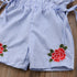 Summer Toddler Baby Girl Romper/ jumpsuit Short Petal Sleeve Elastic Waist Floral Print Striped Blue Lace Dress