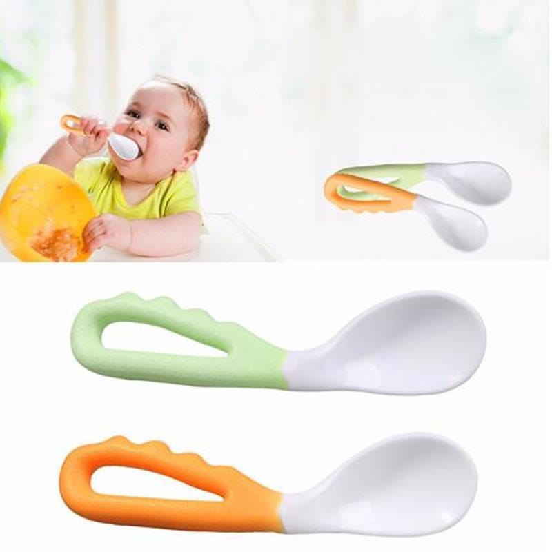 Baby Food Supplement Feeding Spoon Children's Products Curved Handle Easy To Grasp Children Tableware Baby Diet Training Spoon for eating