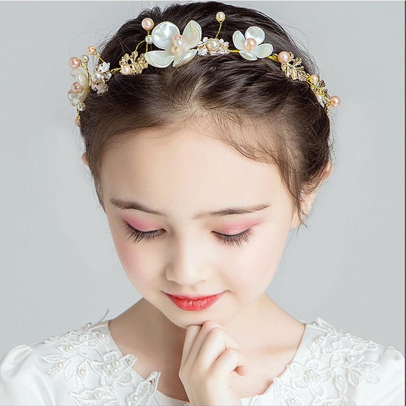 Handamde  Lucury Hair Accessories For Girls Kids Flower Crown Adjustable Flower Headband Pearls Head Wreath For Girls