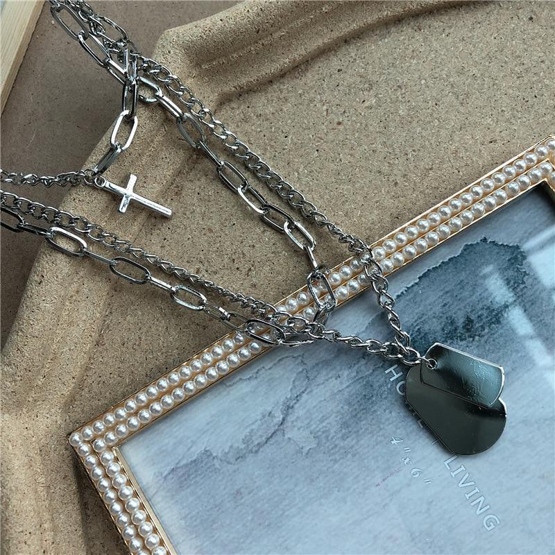 Military Men Necklace Set With Square necklace Cross Necklace And Chain Necklace Made In Fashion Silver Color Metal Chain Necklace Style