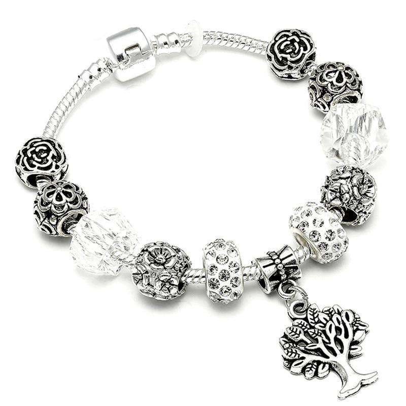 Modern  Rose Pendant Tree Of Life Charm Bracelet For Women With Unicorn Bead Bracelets & Bangles Fashion Jewellery Pulseras Mujer Design 925 Sterling Silver Breacelet