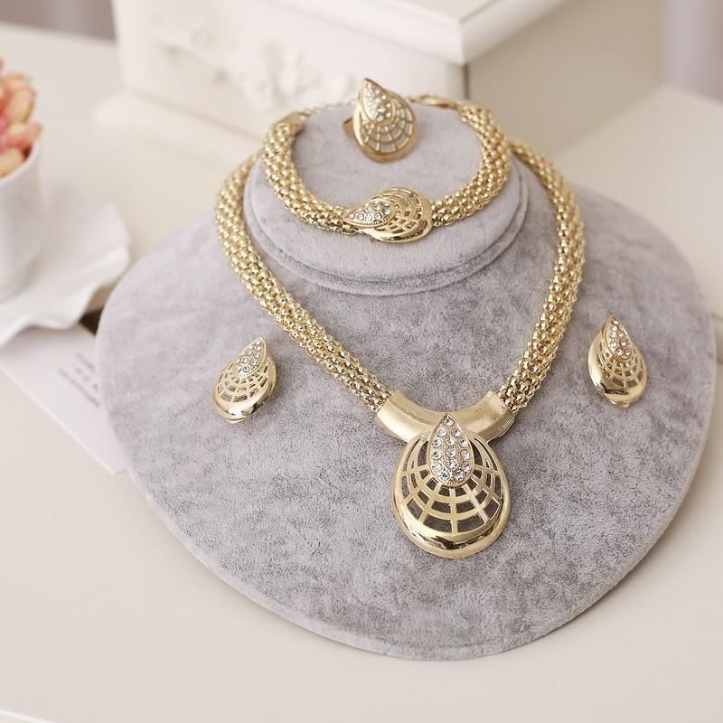 Luxury Gold Jewelry Sets Earrings Necklace Brecelet Ring Wedding African Beads Crystal Bridal Jewellery Set Rhinestone Ethiopian Jewelry