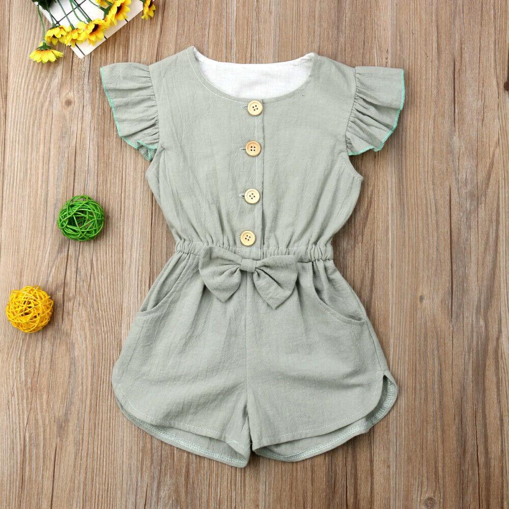 Baby Toddlers Baby Girl Button Sleeveless Ruffle Playsuit Jumpsuit Outfits For Girls