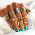 New Retro Rings Set Luxury Women Antique Silver Color Big Blue Stone Elegant Flowers Rings Bohemian Ring Set Jewelry