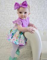 Summer Princess Floral Romper Dress For Baby Girl with Lace Sleeve+Headband For Little Princess