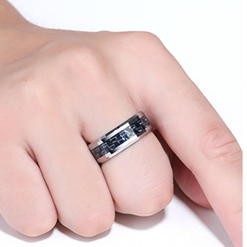 Titanium Steel Black Carbon Fiber Rings Fashion Red Blue Ring Men Cool Jewelry