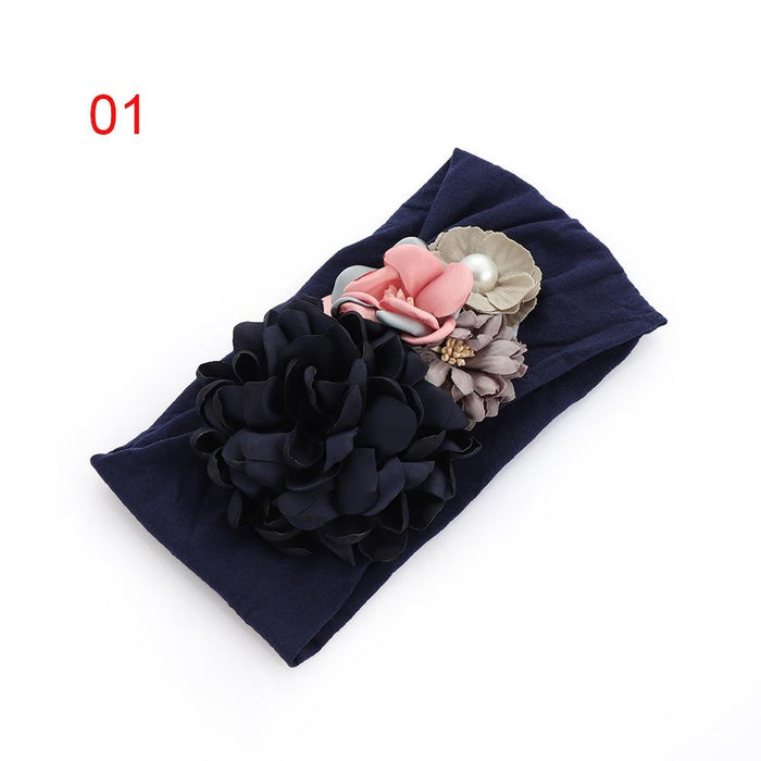 Luxury Handamde Pearl Baby Kids Fashion Headbands Nylon Flower Girl Hairband Pearl Turban Soft Bow