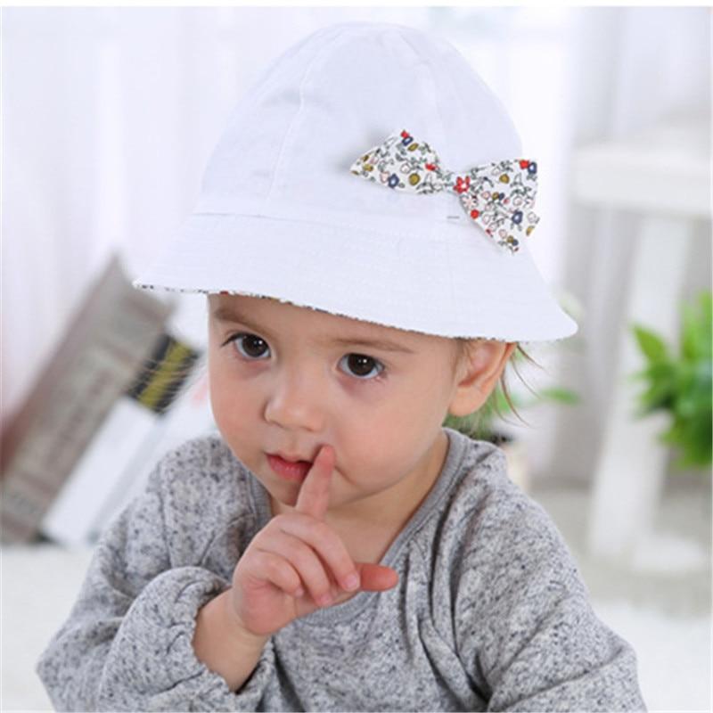 Modern Baby Girls Sun Hat Cotton Baby Hat Kids Child Cap Bowknot Flower Print Bucket Hat Double Sided