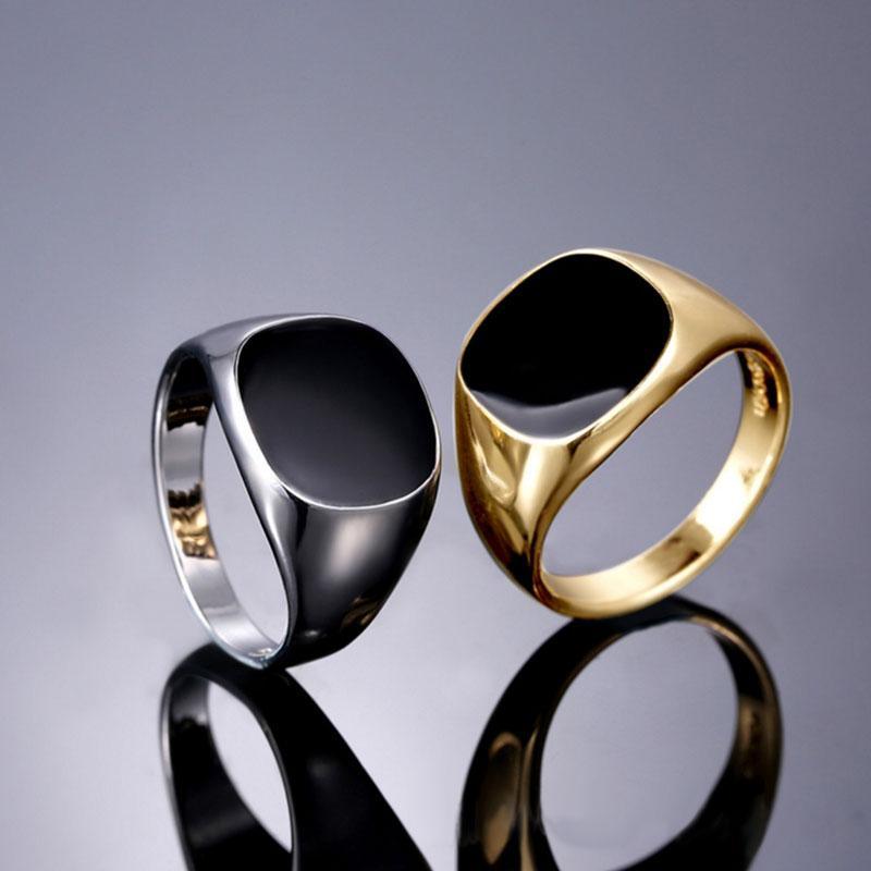 Men Vintage Enamel Rings In Punk Classic Black Drip Imitation Black Stones Male Enamel Ring Design