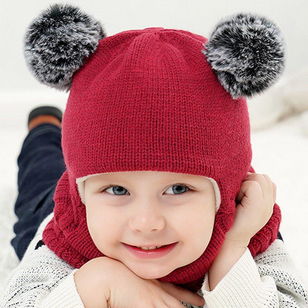 Modern New Kids Winter Hats Ears Girls Boys Children Warm Caps Scarf Set Baby Knitted Cute Cap For Winter For Boys and Girls